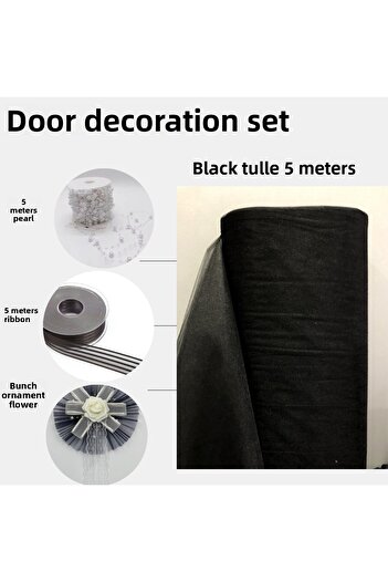 Fiyonks Atölye Decoration Set Package, 5 Meters of Tulle, 5 Meters of Ribbon, Decorative Flower, Door Decoration Tulle, Bundle Tulle
