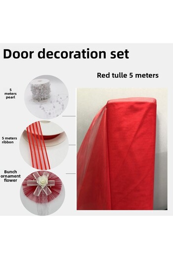 Fiyonks Atölye Decoration Set Package, 5 Meters of Tulle, 5 Meters of Ribbon, Decorative Flower, Door Decoration Tulle, Bundle Tulle