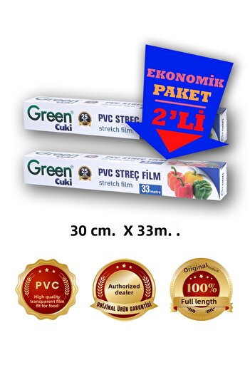 Green Cuki Pvc Stretch Film 30 Cm. X 33 M. Advantageous Pack of 2