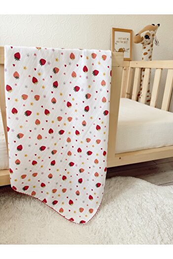 Cloudy Multi-Purpose Muslin Blanket, 28- Strawberry Swaddle Cover, 80X90 cm Baby, Newborn Blanket, Muslin
