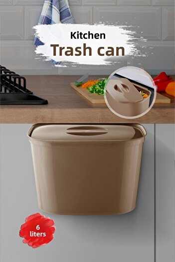 MYBOX Functional Trash Can with Strap 6L - Can Be Hung on Cabinet Door Practical under Counter Waste Bin Coffee