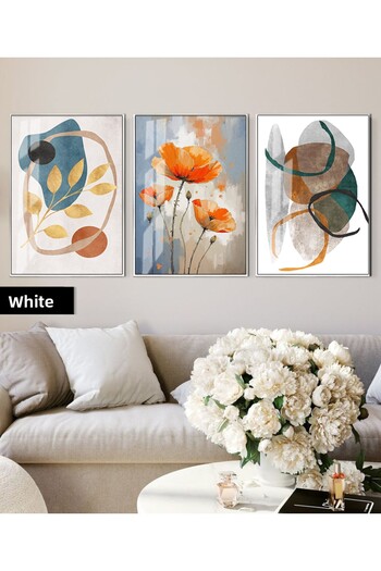 Harikabirev Hari̇kabi̇rev | Orange Flower Patterned Bohemian Combination 01 | Framed Glass Table 3-Piece Vertical