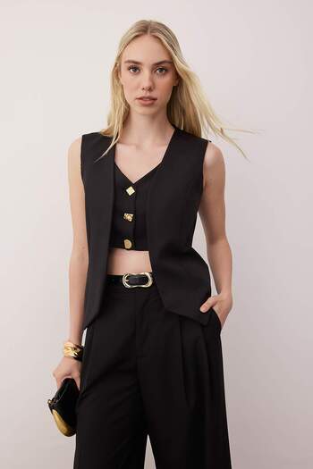 Trendyol Collection Woven Vest with Black Button Accessories and Closure Detail Twoaw26Ye00057