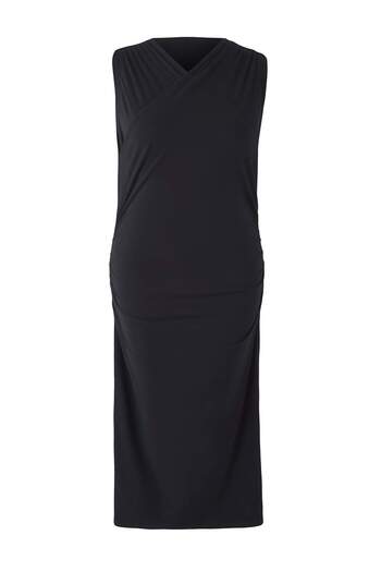 Trendyol Curve Black Double Breasted Collar Side Gathered Knitted Maxi Plus Size Dress Tbbaw26Ah00010