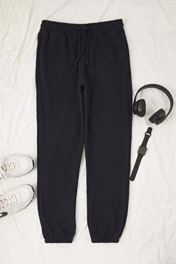 Trendyol Collection Navy Blue Regular Cut Elasticated Leg Soft Buttoned Textured Knitted Pajama Bottoms Tmnaw26Pj00000