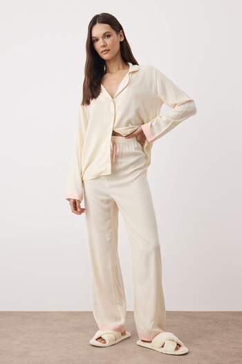 Trendyol Collection Ecru Bias-Cut Viscose Woven Pajama Set Thmaw26Pt00088