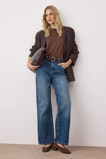 Trendyol Collection Sötétkék magas derekú széles szárú farmer TWOAW24JE00089