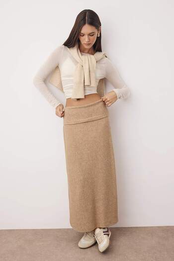 Trendyol Collection Beige a Line/A-Line Cut Waist Fold Knitted Skirt Twoaw26Et00070
