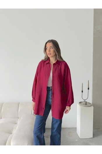 Lusin Women's Burgundy Muslim Fabric Premium Shirt