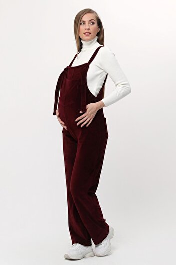 Luvmabelly Myra6113 - Burgundy Velvet Maternity Salopet