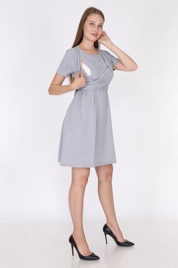Luvmabelly 5701 - Gray Bow Stylish Breastfeeding Dress