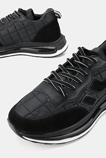 TUNAELLİ Men's Black Khaki Natural Leather Lace up Sneaker Shoes