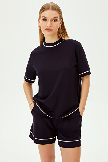 Allyco Regular Knitted T-Shirt with Stripe Detail