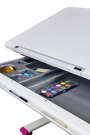 Creo Mobili Mini Vega Advanced Çalışma Masası ve Sandalye Seti, Yükseklik Ayarlı Çocuk Beyaz Ders Çalışma Masası