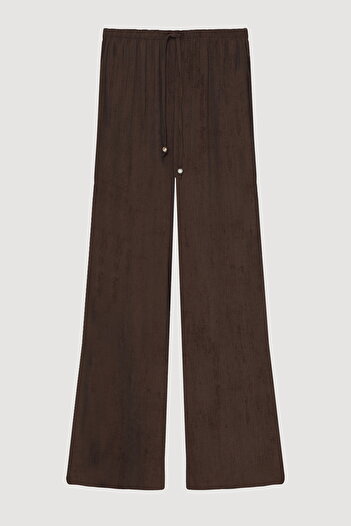 Quzu Patterned Wide Leg Trousers with Elastic Waist Brown