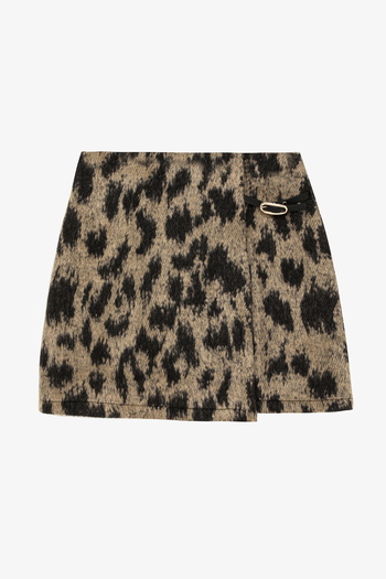 Quzu Leopard Belt Detail Mini Skirt Beige
