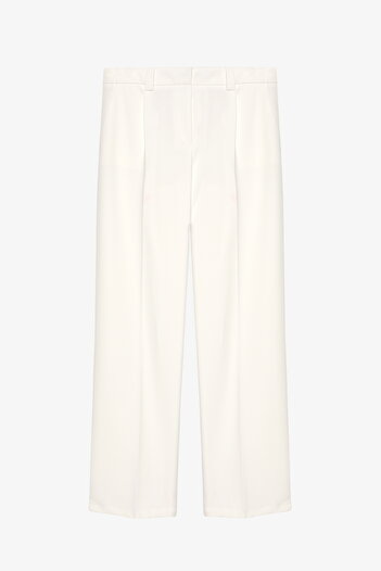 Quzu Pile Detailed Regular Waist Carrot Trousers Ecru
