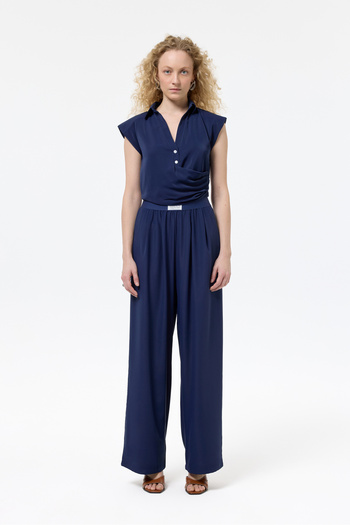 Quzu Double Breasted Detailed Buttoned Tank Top Navy Blue
