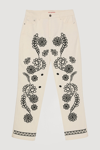 Quzu High Waist Embroidered Trousers - Ecru