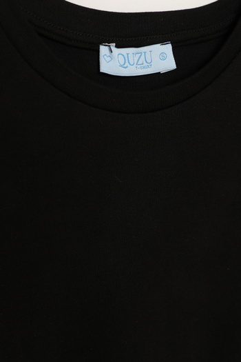 Quzu Crew Neck Basic T-Shirt Black