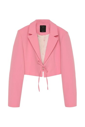 Quzu Tie-Front Crop Jacket -Pink
