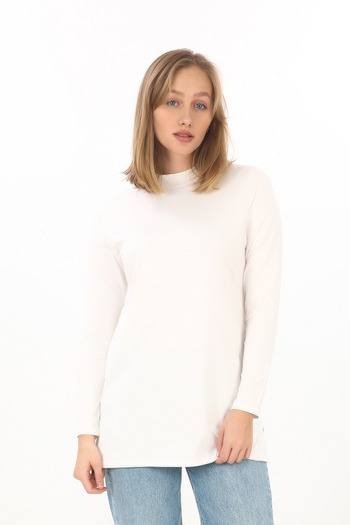 penyebizden Viscose Cream Colored Stand Collar Tunic