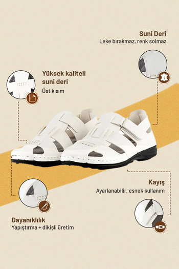 Tigerline Men's Sandals - White Nubuck - Comfort Supported Structure Stylish Design Soft Sole