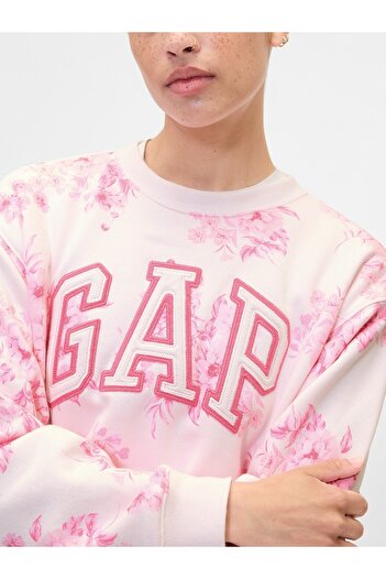 GAP Kadın Çiçek Desenli Logo Bisiklet Yaka Fleece Sweatshirt