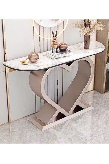 Raffine Modern Design Luxury Contemporary Half Moon Tabletop Console Table Heart Shaped Base Antique Finish