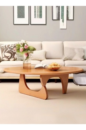 Raffine Mid Century Abstract Design Modern Coffee Table with Wood Frame Small Triangular Side Table Vintage