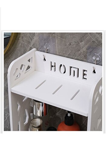 Raffine 2 Tiers Engraved Design Bathroom Storage Shelf Cabinet Storage Rack White Bath Organizer 25x14x35 cm