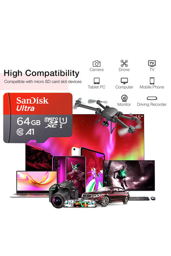 SanDisk بطاقة ذاكرة Micro tf SD فائقة الصغر بسعة 64 جيجابايت بطاقة ذاكرة فلاش SD/TF بطاقة ذاكرة mini SD بسعة 64 جيجابايت