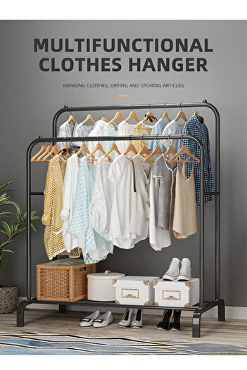 fulina Double Bar Metal Clothes Rack, 150x54x110cm, Hanger for Hanging Clothes, Black