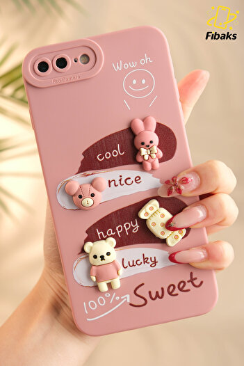 Fibaks Rabbit Pink Soft Silicone Cap with Patterned Camera Protect Rabbit Pink Soft Silicone Cap with Case Design Compatible for iPhone 7/8 Plus