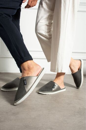STOCON Unisex Velvet Fabric Leather Detailed Home Slippers Ribbed Fabric Home Slippers Dowry Bundle Slippers Stc1154