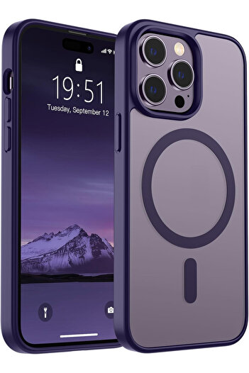 Fibaks İphone 14 Pro Uyumlu Kılıf Kamera Çıkıntılı Magsafe Şarj Destekli Yumuşak Kenarlı Mat Kapak
