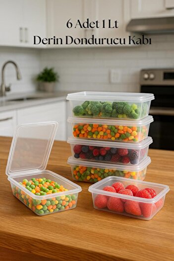 EWs 6-Piece Deep Freezer Storage Container & Organizer 1 Lt 12.5X19.5X5.5 cm