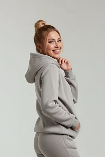 OXVİN Γυναικεία φούτερ Kangaroo Pocket Hooded 3 κλωστών Puff Soft (Fleece Inside) Φούτερ - Oversize ORIGINAL MOLD