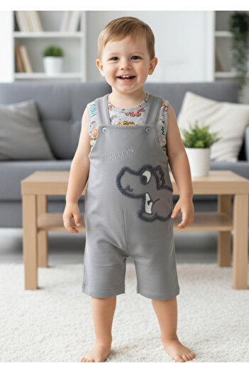 EYMİRGİYİM Dino Two-Piece Jumpsuit Baby Boy 6 Months, 9 Months, 12 Months