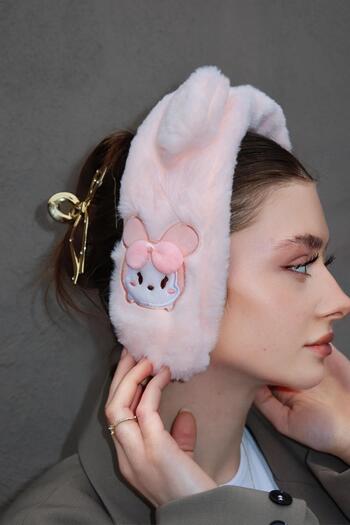 TAKIŞTIR Açık Pembe Renk Tavşan Figürlü Peluş Çocuk Kulaklık