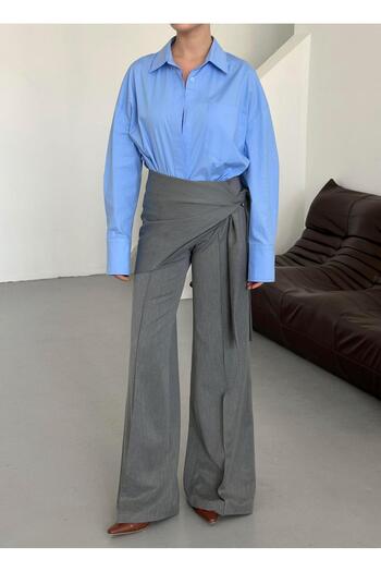 Laluvia Anthracite Side Tie Detailed Design Trousers