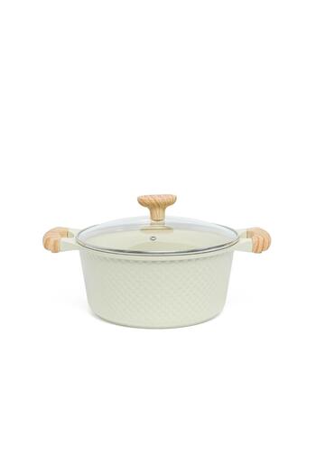 VAV GET 24 CM Casserole with Lid – Ceramic Non-Stick Lattice Series, Cream White