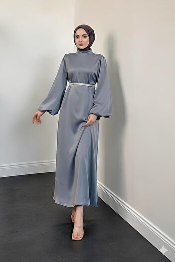 STİLZERAFET Almina Belt Pearl Satin Evening Dress