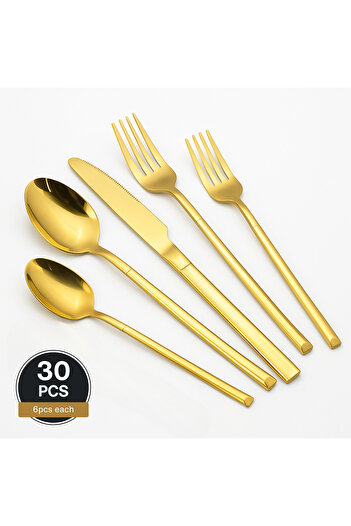 NEXSO 30-Piece Titanium Gold Plated Stainless Steel Cutlery Set for 6 – Premium Mirror Finish