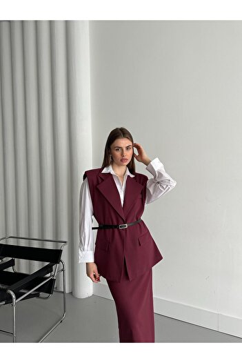 Laluvia Burgundy Belted Vest