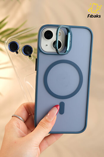 Fibaks Apple iPhone 13 Kılıf Standlı Mat Magsafe Metal Tuşlu Kamera Lens Hediyeli Wonk Kapak