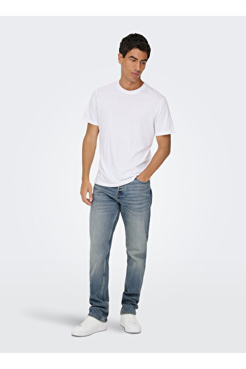 Only & Sons Orta Bel Rahat Açık Mavi Erkek Denim Pantolon ONSEDGE LB 3816 DOT DNM
