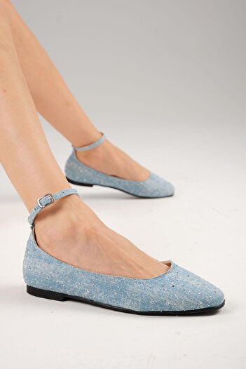 Mio Gusto Mio Gustowilma Blue Color Stone Denim Ballerinas