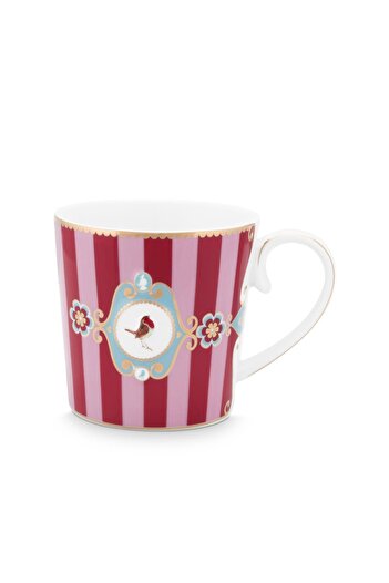 Pip Studio Porselen Kırmızı Kupa LOVEBİRDSKIRMIZIPEMBEÇİZGİLİMUG