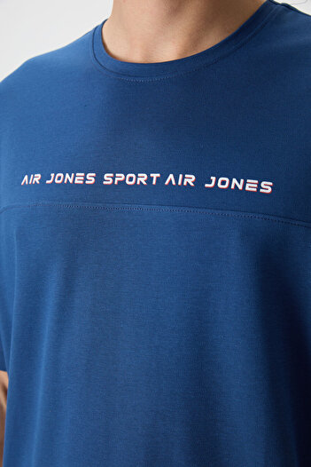 AIR JONES Ανδρικό μπλουζάκι με στάμπα μεγάλου μεγέθους με υφή από βαμβακερή χοντρή επιφάνεια - 88371